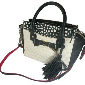 Betsey Johnson Elegant Black and White Polka Dot Women's Handbag